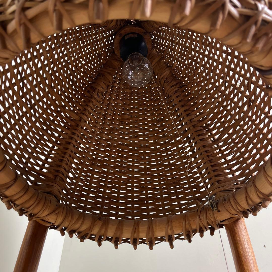 古家具 ビンテージ品◾️籐ラタンフレーム 間接照明 ガラス天板付き ライト ランプ