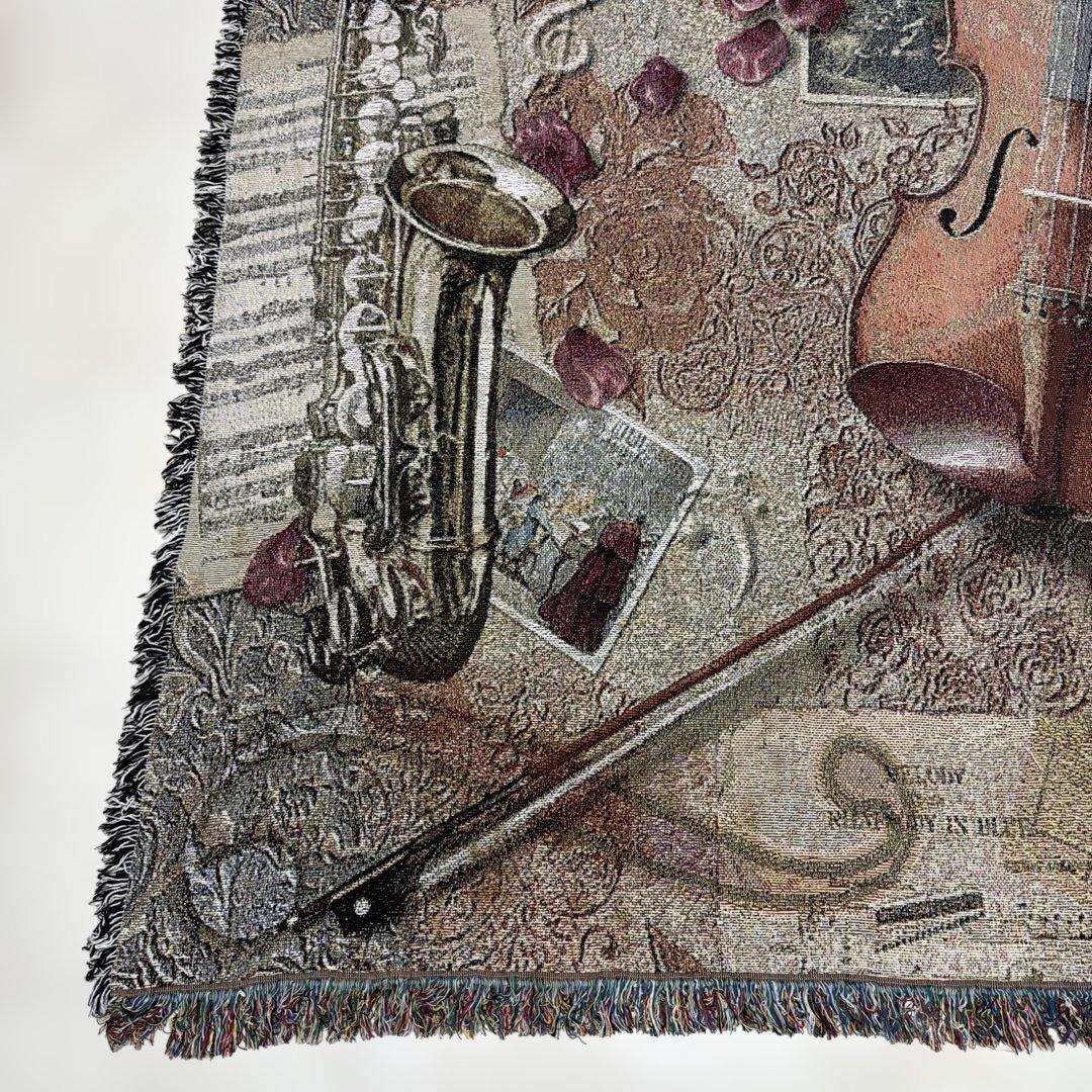 楽器　花　マルチカバー　ソファカバー　ヴィンテージラグ　185x130