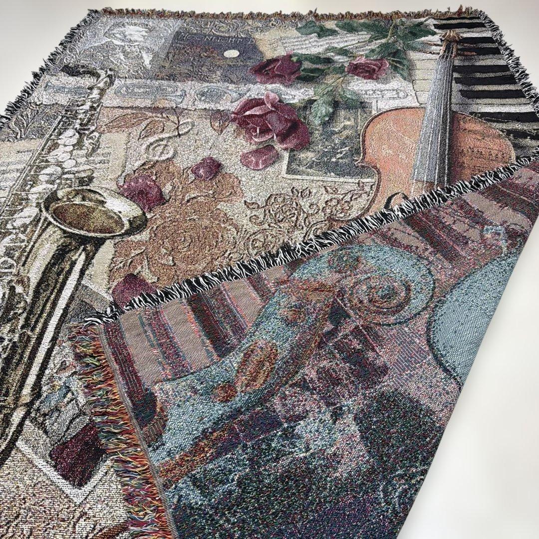 楽器　花　マルチカバー　ソファカバー　ヴィンテージラグ　185x130