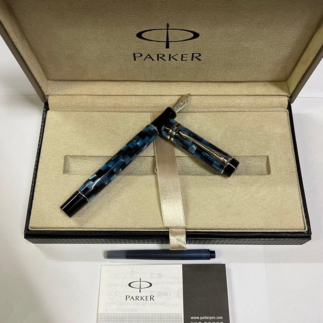 Parker パーカー 万年筆 デュオフォールド K18 F Cチェックブルー