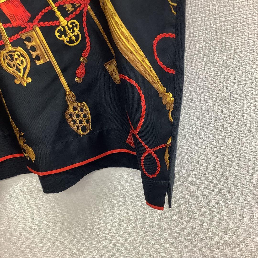 ピ*ー様 美品!! HERMES エルメス シルクスカーフ柄×ニット　シャツ　ブ