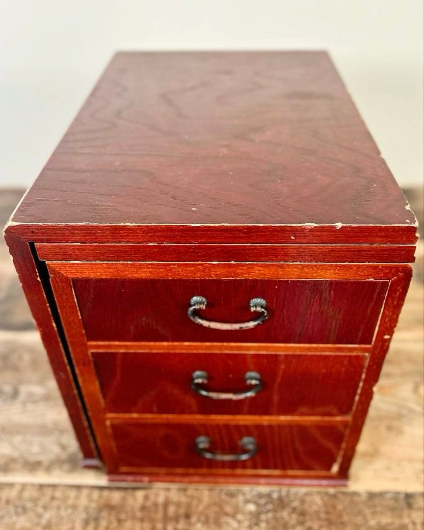 折りたたみ文机 アンティーク 日本古家具 大正〜昭和初期 無垢 三段引出 古道具