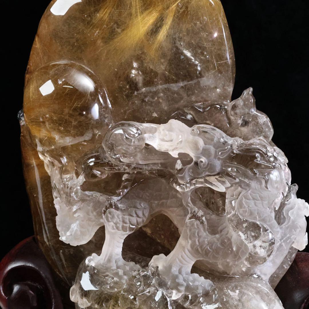 ゴールドルチルクォーツ 彫刻置物 高さ約16cm