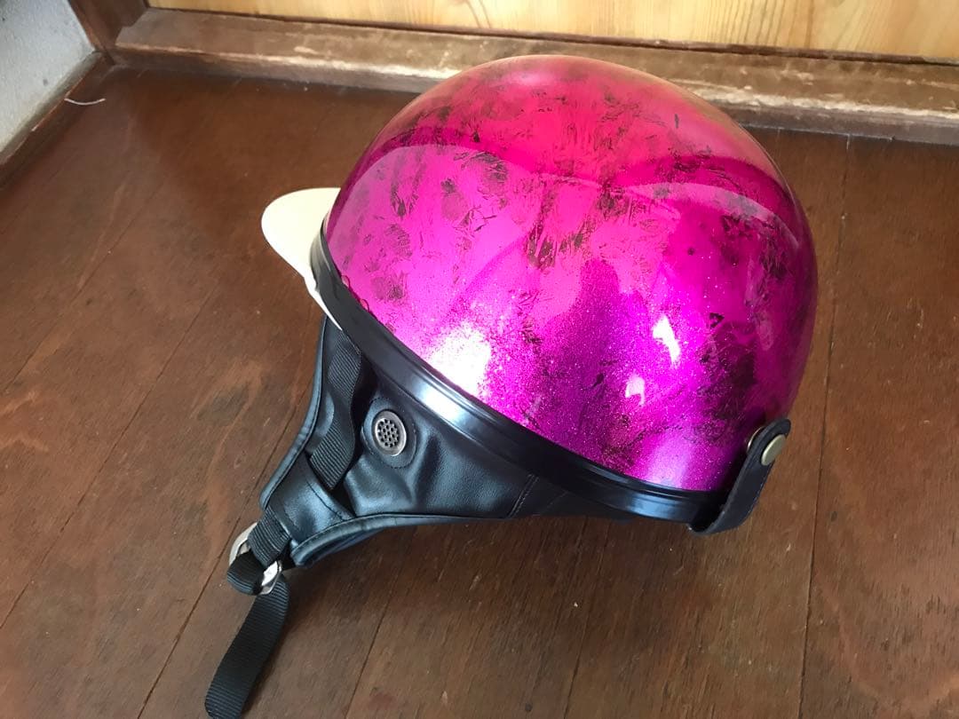 新品 ラップ塗装 キャンディーピンクラメ コルク半 ヘルメット ツヤツヤ 鏡面