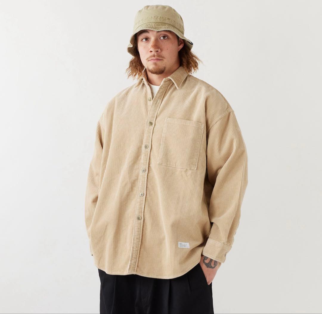 美品FAT BIGWALEベージュ コーデュロイ　シャツ 左胸ポケット付き