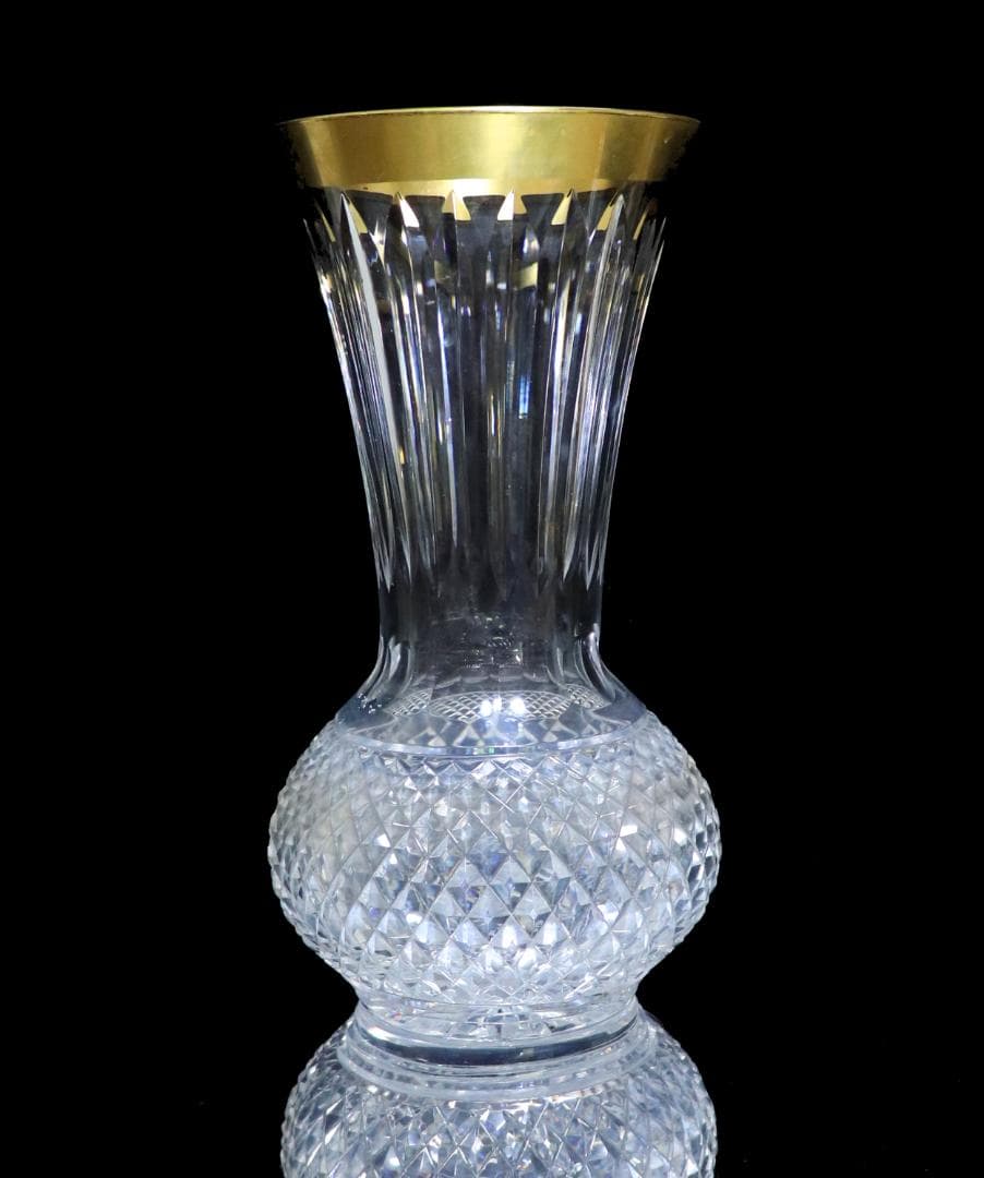 オールド・バカラ 美術館級1880年頃 金縁装飾特大切子壺 31.5cm 花瓶
