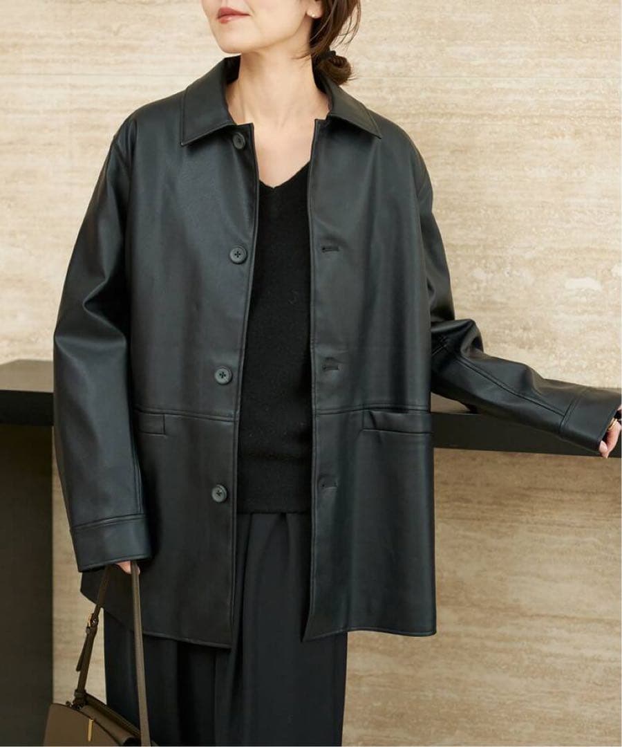 Plage Leather Like Car コート ブラック　 38