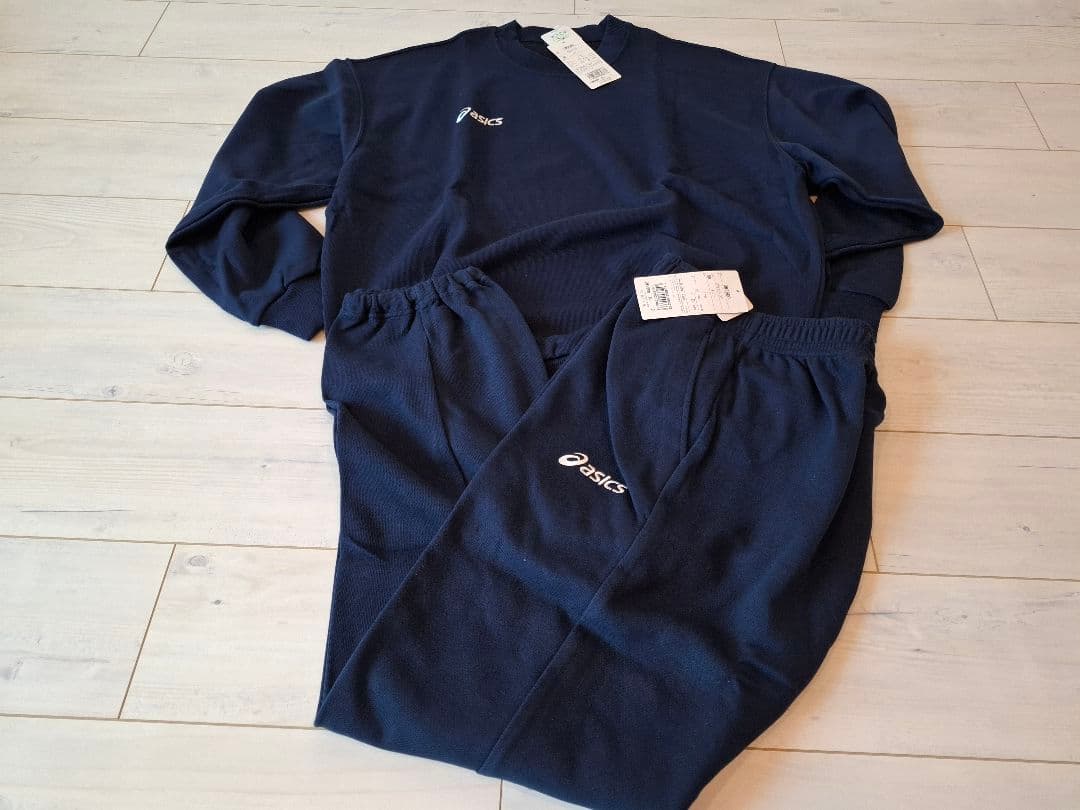 【新品・未使用】ASICS セットアップスウェット 上下 O ネイビー 刺繍ロゴ