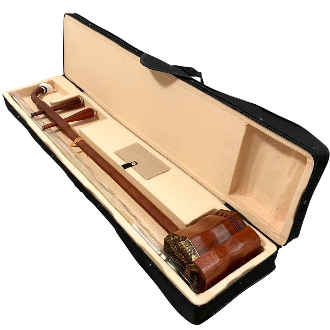 【未使用】 蘇州二胡 紅木 中国楽器 胡弓 弦楽器 セミハードケース付 二胡