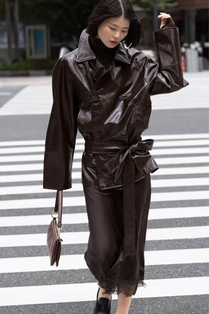 フェイクレザーベルトジャケット