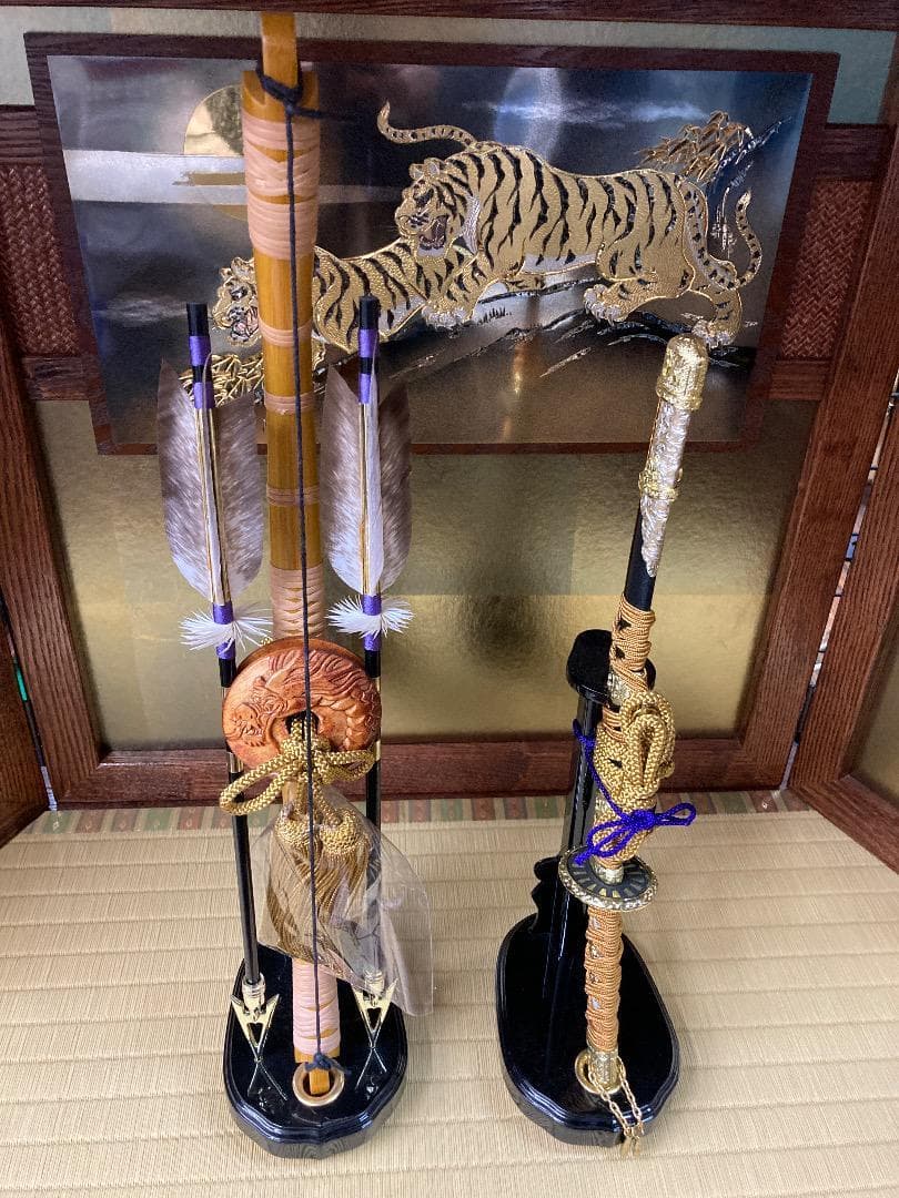 E21 五月人形刀　五月人形弓太刀　弓高さ48㎝位　五月人形兜鎧