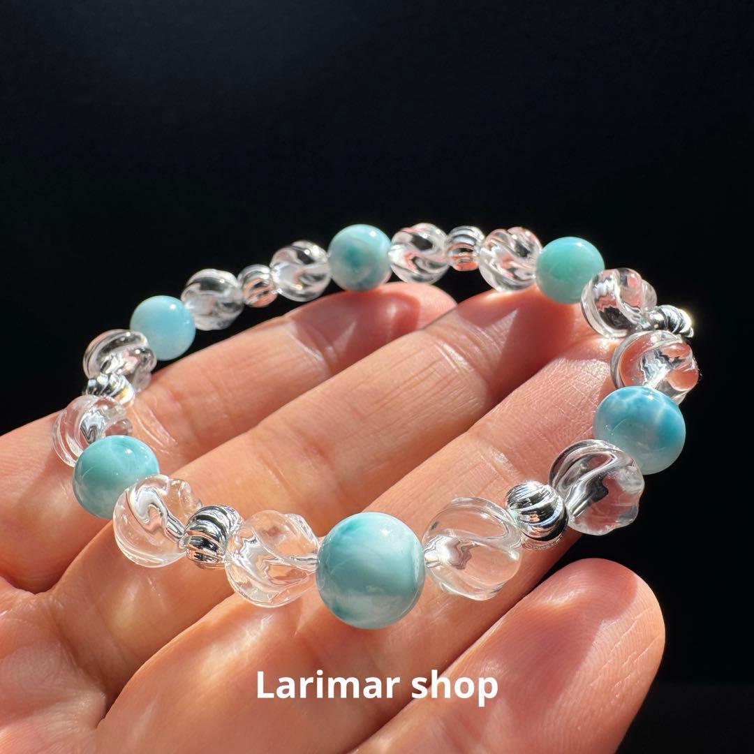 ラリマーとウェーブカット　デザインブレスレット