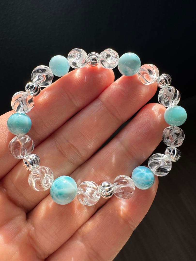 ラリマーとウェーブカット　デザインブレスレット