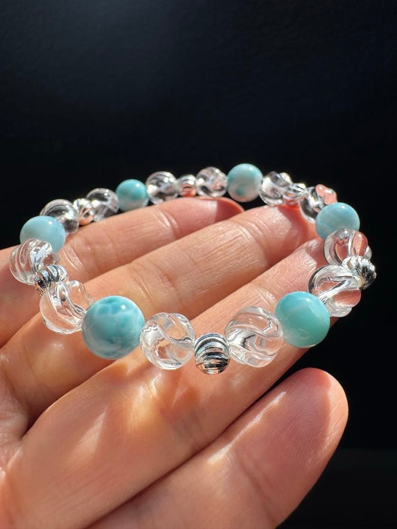 ラリマーとウェーブカット　デザインブレスレット