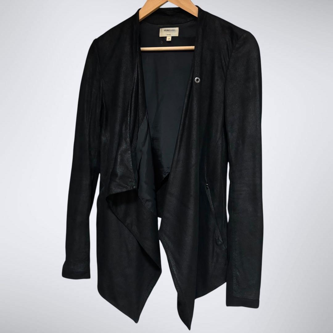 美品 ヘルムートラング ペーパーレザー 変形ライダース ジャケット 黒 Pサイズ
