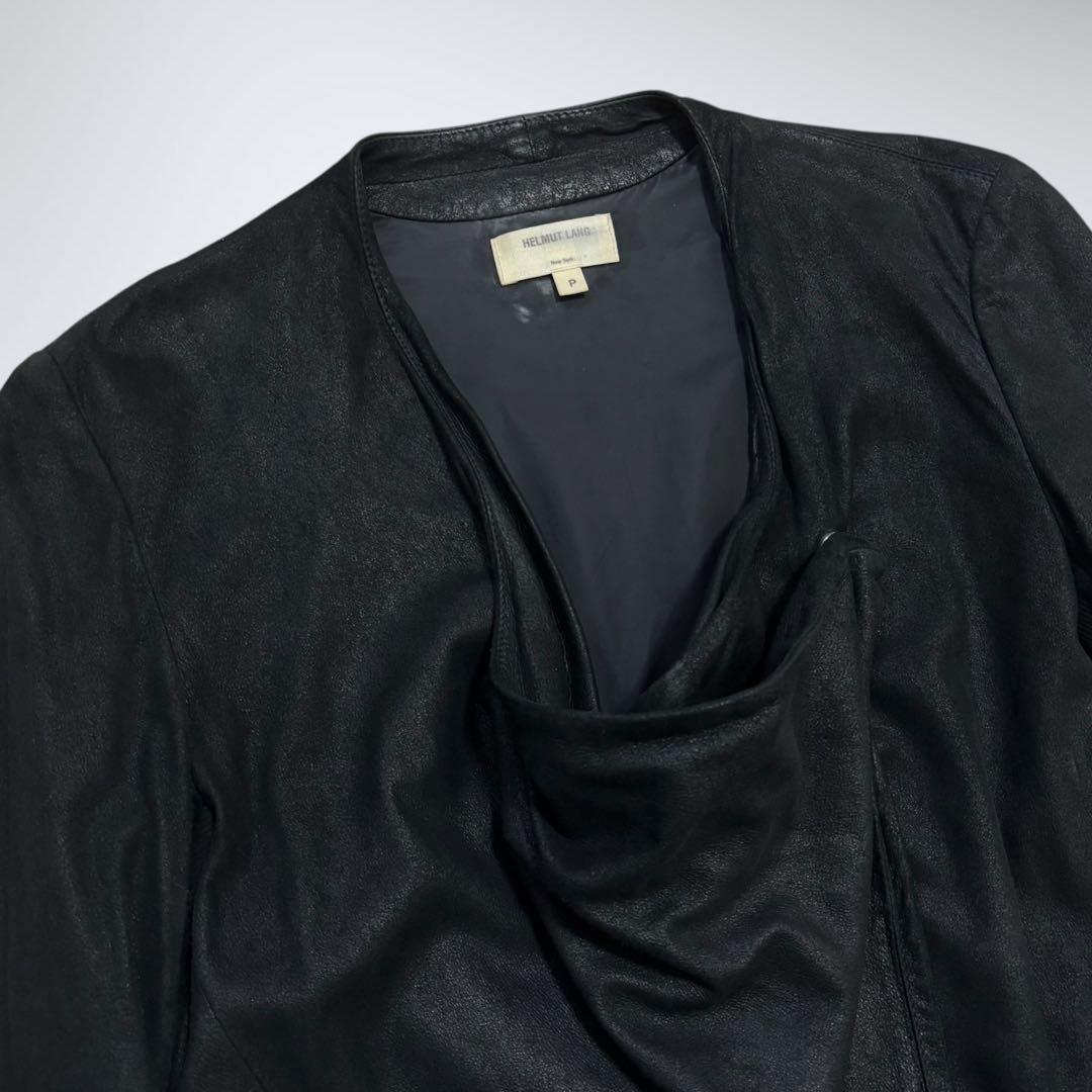 美品 ヘルムートラング ペーパーレザー 変形ライダース ジャケット 黒 Pサイズ