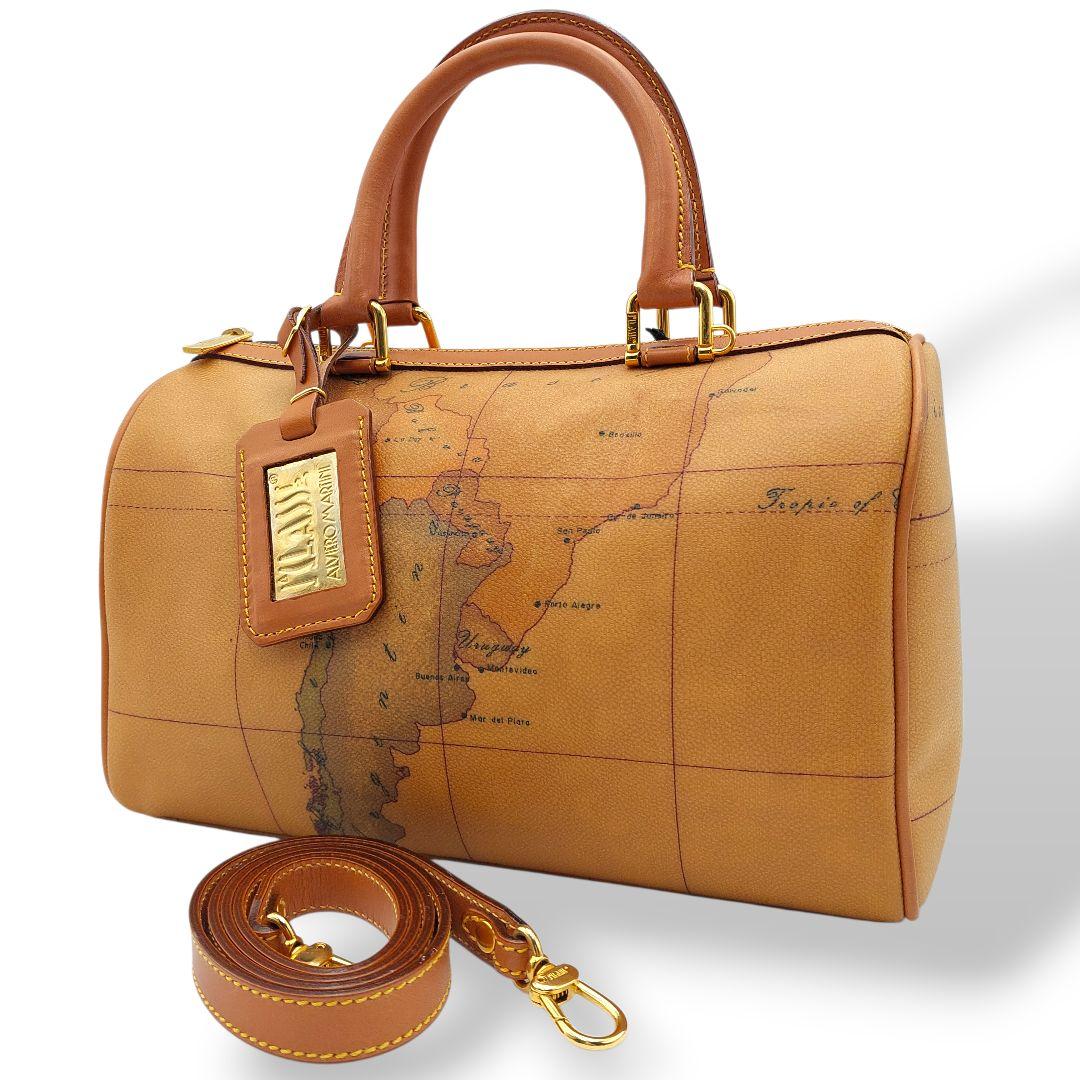 【極美品】プリマクラッセ　ボストンバッグ　地図柄 レザー 2way ショルダー