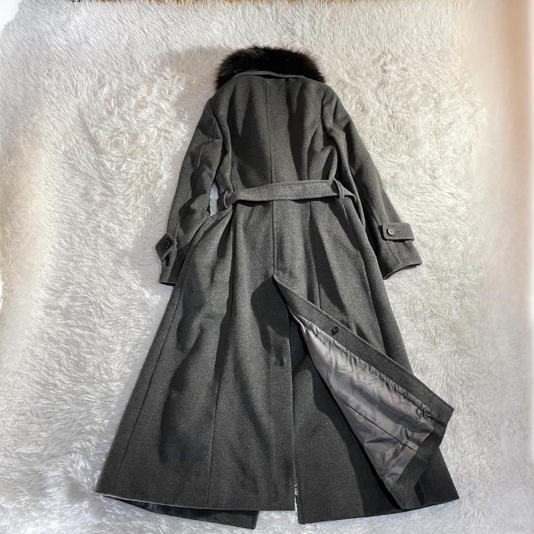 Y2K アンゴラ シルバーフォックスファー ベルト付 ロングコート マキシ 38