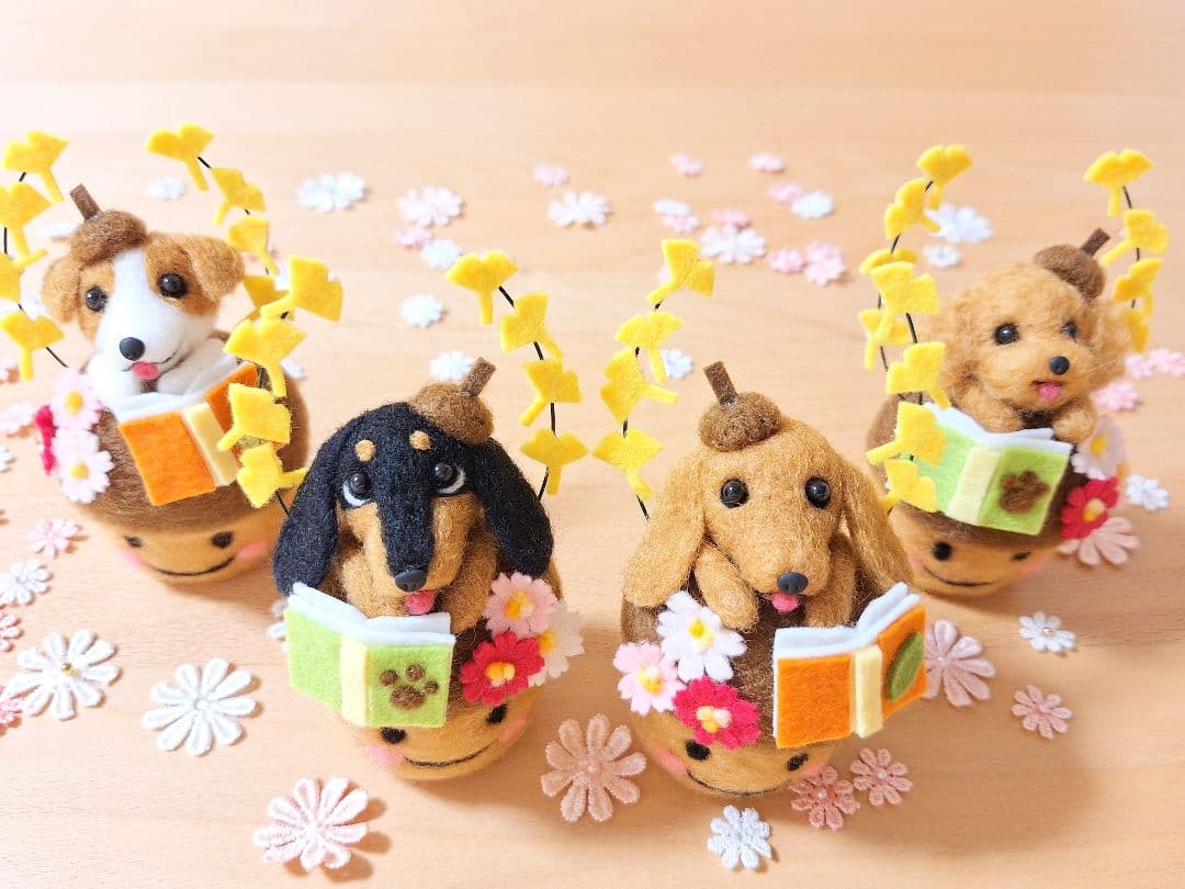 ✨秋限定・読書の秋 ダックス✨ブラックタン 犬 ぬいぐるみ 羊毛フェルト 11月