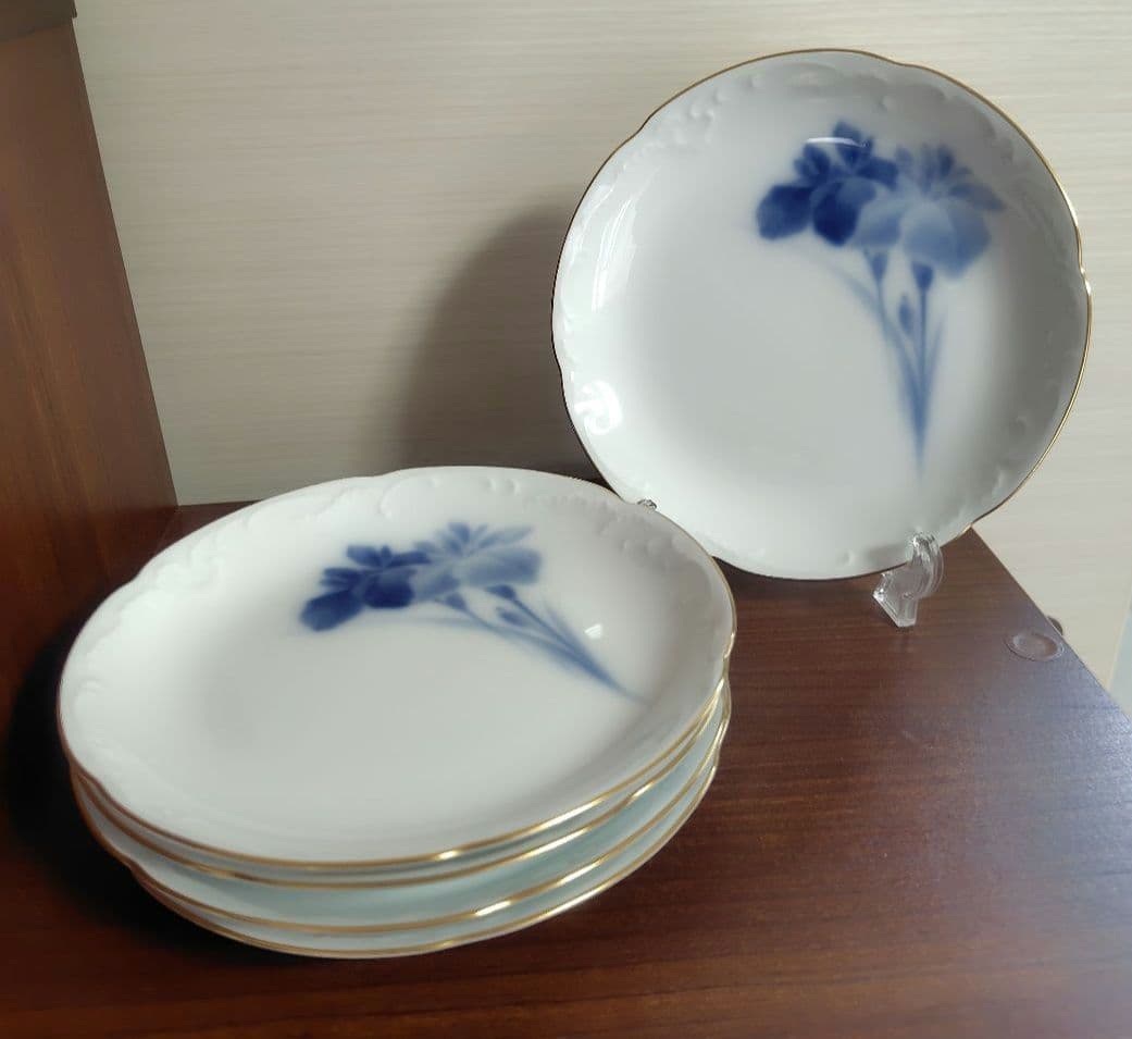 大倉陶園/OKURA　ブルーアイリス　デザートプレート　銘々皿5枚セット