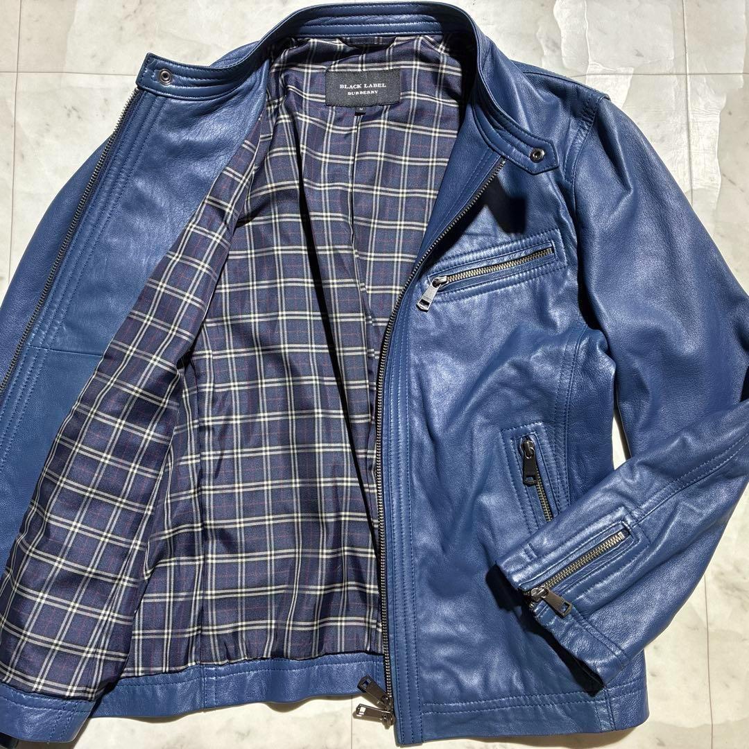 極美品　バーバリーブラックレーベル　ラムレザーレザー　ライダースジャケット　青