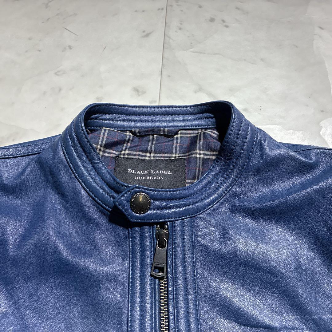 極美品　バーバリーブラックレーベル　ラムレザーレザー　ライダースジャケット　青