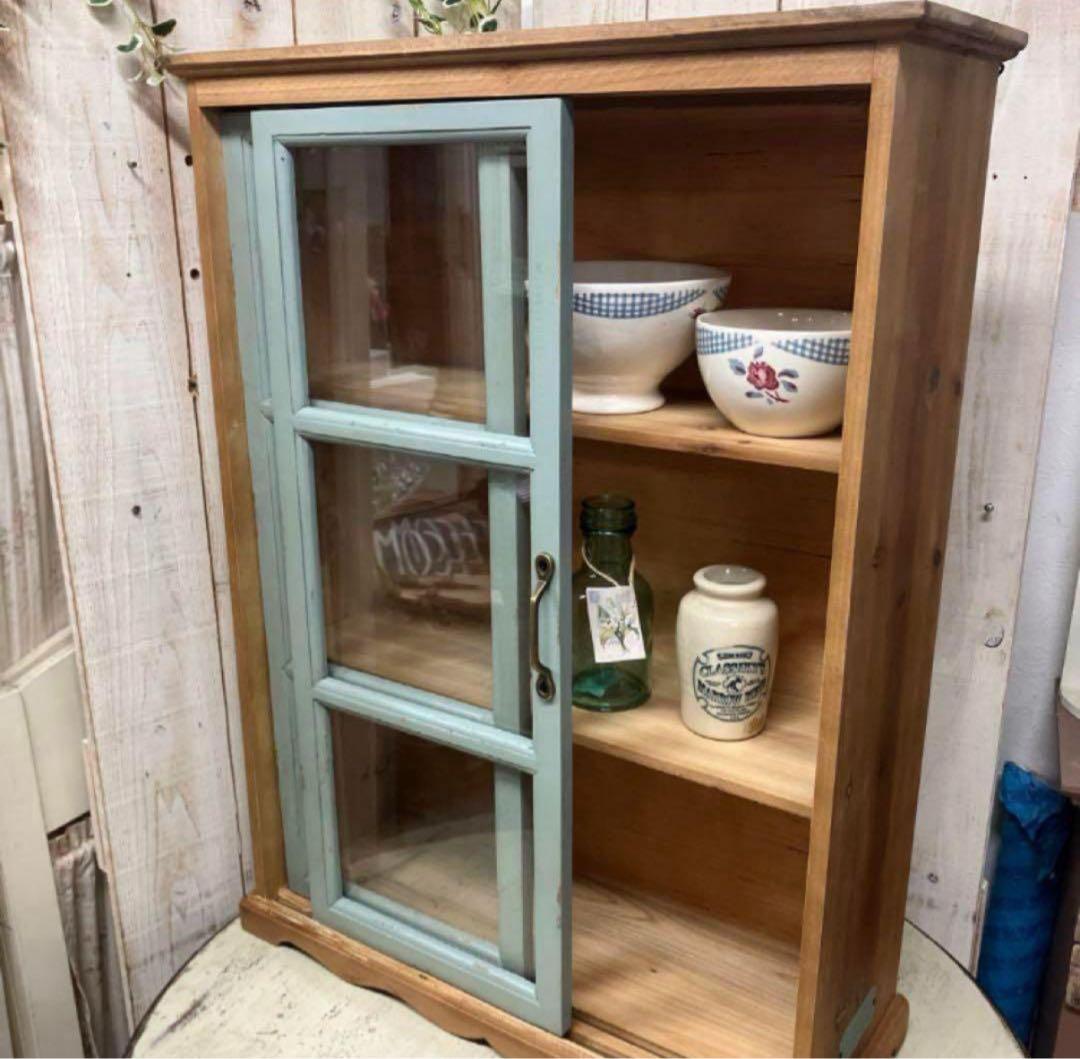 【再入荷分ラスト】グランシュマン 木製ガラス扉 収納キャビネット 引き戸シェルフ