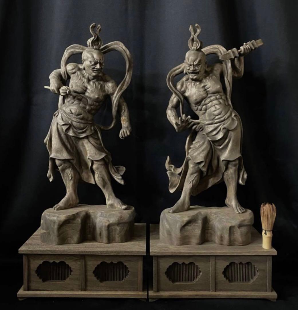 特大72cm 井波彫刻　楠材　木彫仏像　仏師手仕上げ品　仁王像　金剛力士像一式