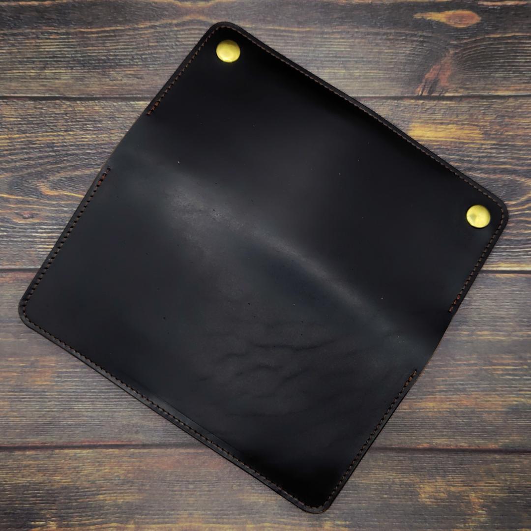 ロングトラッカーウォレット ホースバット ハンドメイド 本革 茶芯ブラック