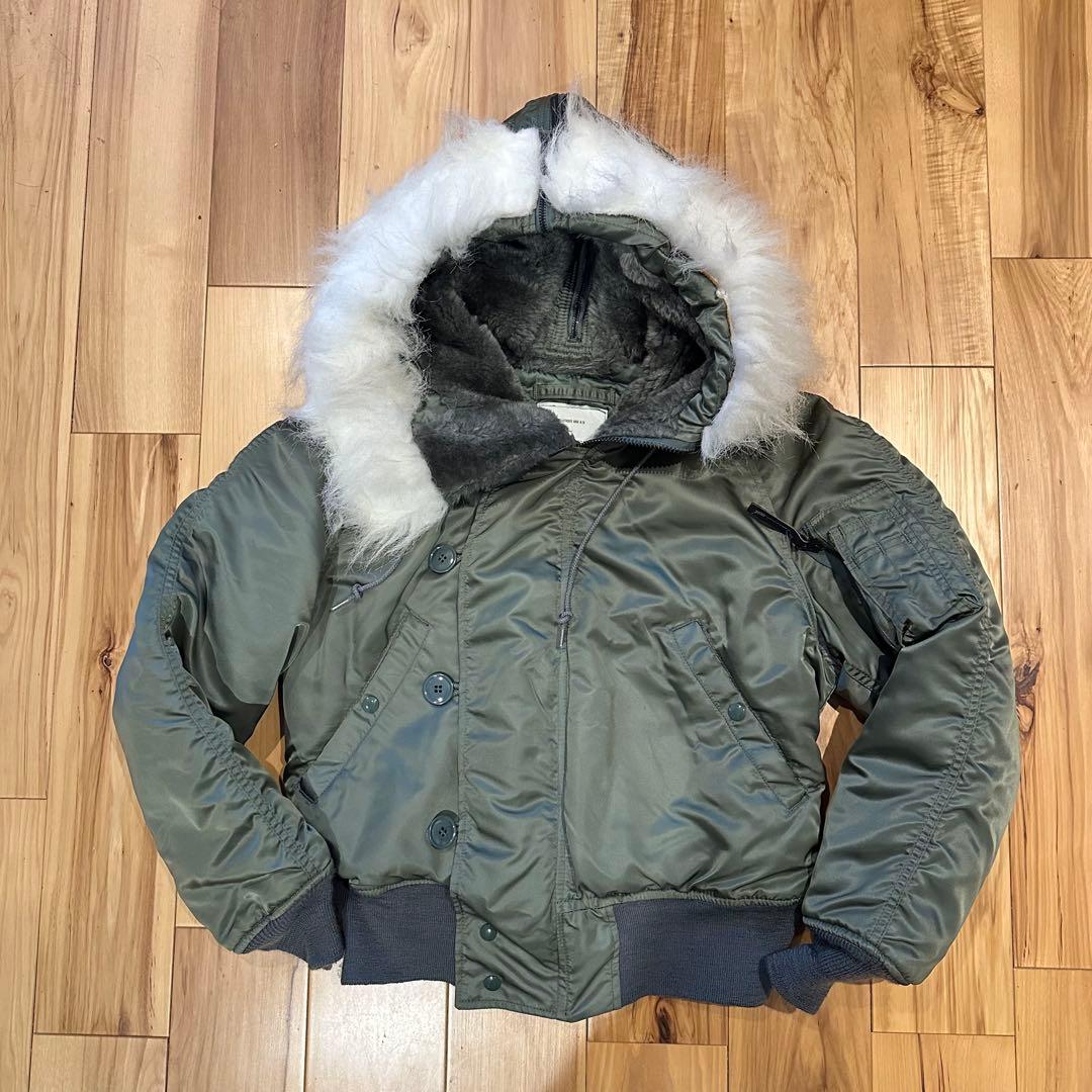 美品 米軍実物 80s ALPHA社製 N-2B フライトジャケット S セージ