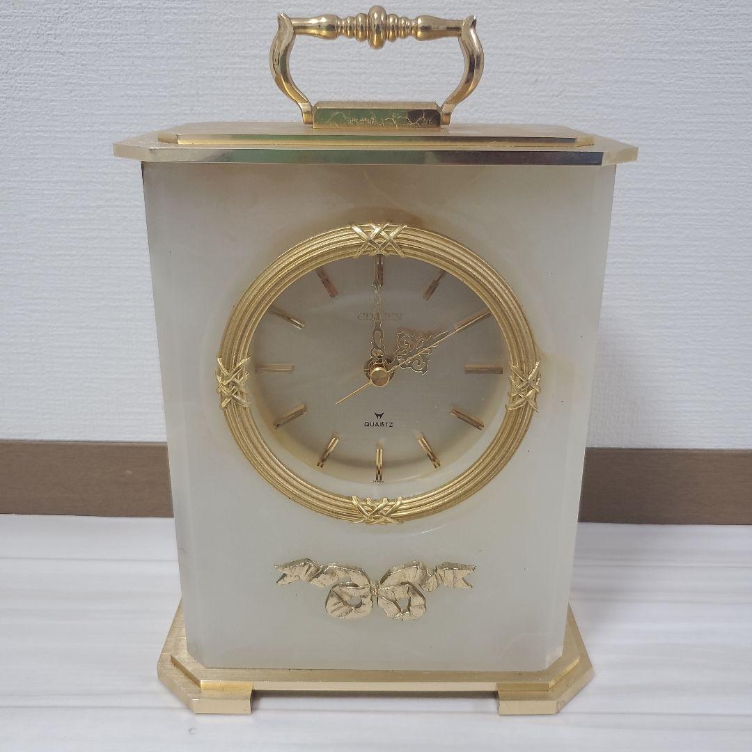 大理石 置時計 ホワイト ゴールド レトロ アンティーク