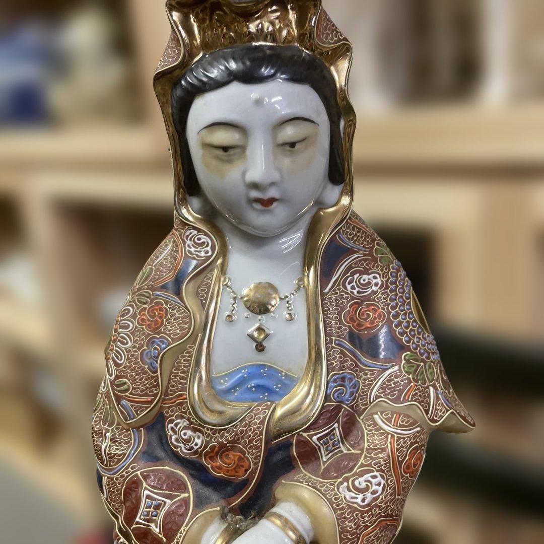 石川県九谷焼観音像　陶器製 女性像 装飾品　伝統工芸品　日本美術　金彩