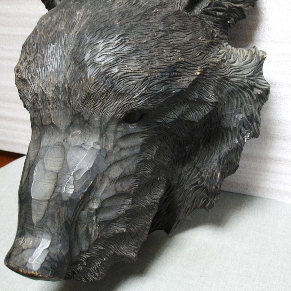 木彫り熊の顔：壁掛け：北海道土産・昭和４３年・大型