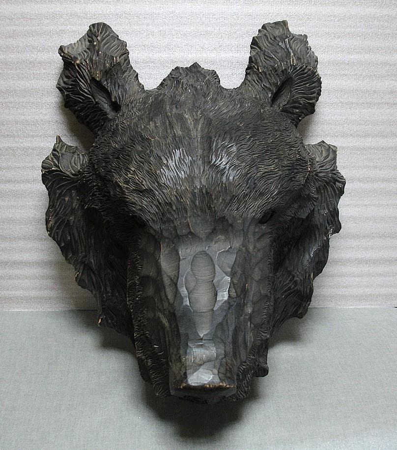 木彫り熊の顔：壁掛け：北海道土産・昭和４３年・大型