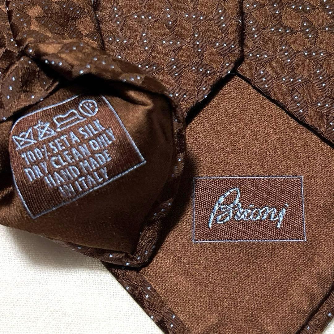 極美品　Brioni ブリオーニ　ネクタイ　ブラウン　ドット　光沢