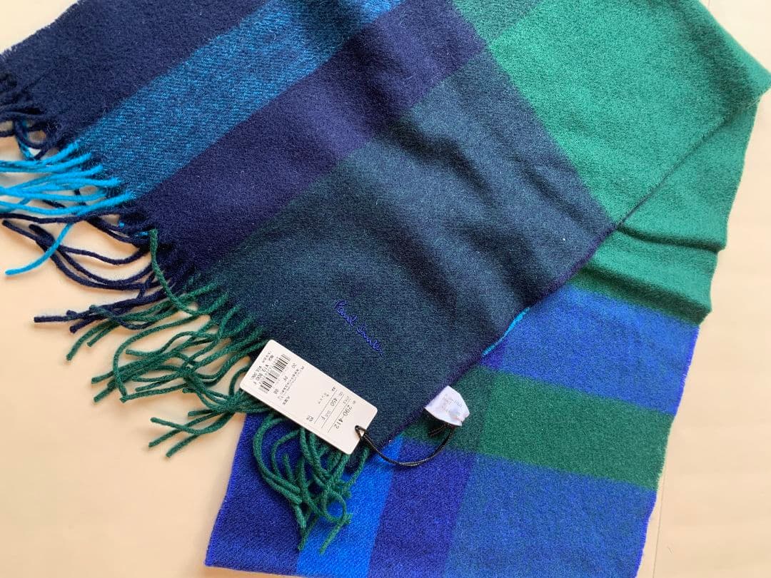 Paul Smith チェック柄マフラー ネイビー/グリーン