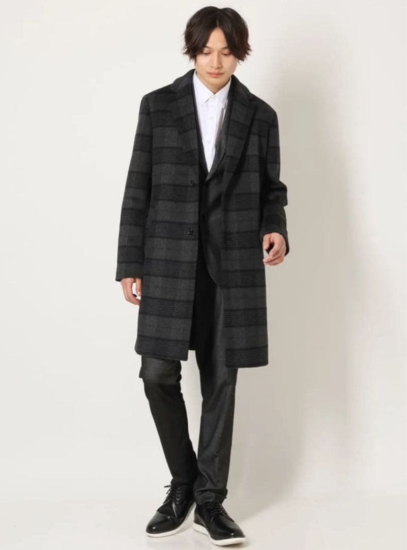 a.v.v（アー・ヴェ・ヴェ） ウールライトビーバーチェック柄チェスターコート