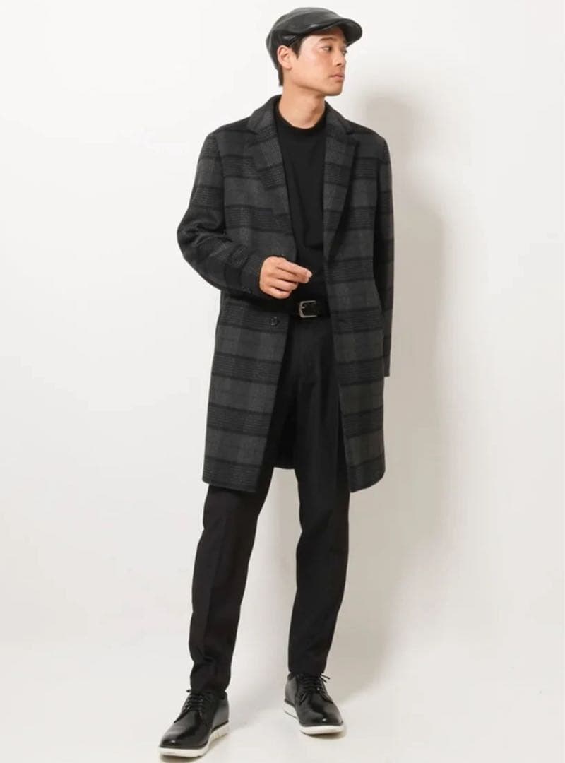 a.v.v（アー・ヴェ・ヴェ） ウールライトビーバーチェック柄チェスターコート