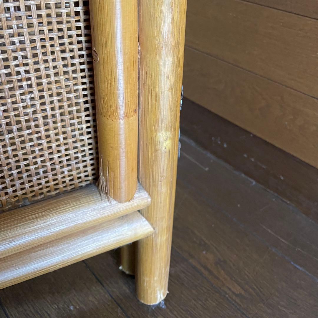 3連 パーテーション ラタン 籐 木製 ウッド 間仕切り ついたて　昭和レトロ