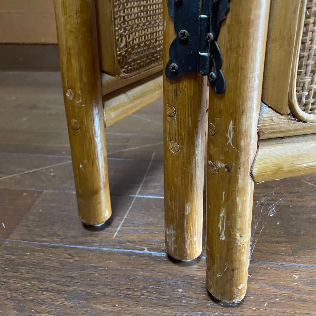 3連 パーテーション ラタン 籐 木製 ウッド 間仕切り ついたて　昭和レトロ