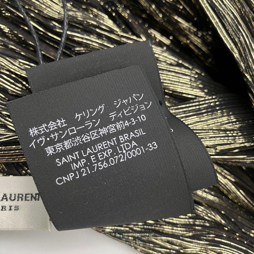 新品 SAINT LAURENT プリーツ スカーフストール ブラック ゴールド