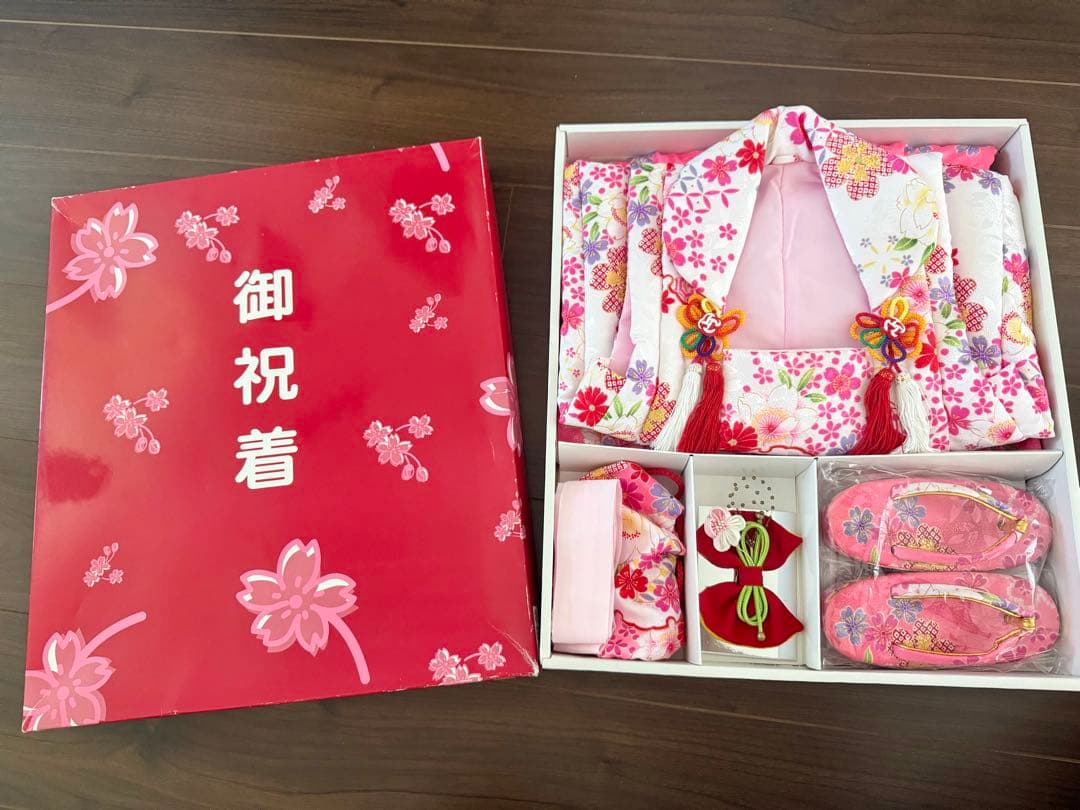 七五三 着物セット フルセット 白 ピンク 花柄 女の子 3歳 7点セット