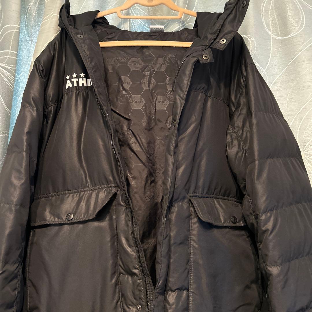 ATHLETA ロングベンチコート 黒 フード付き サイズO