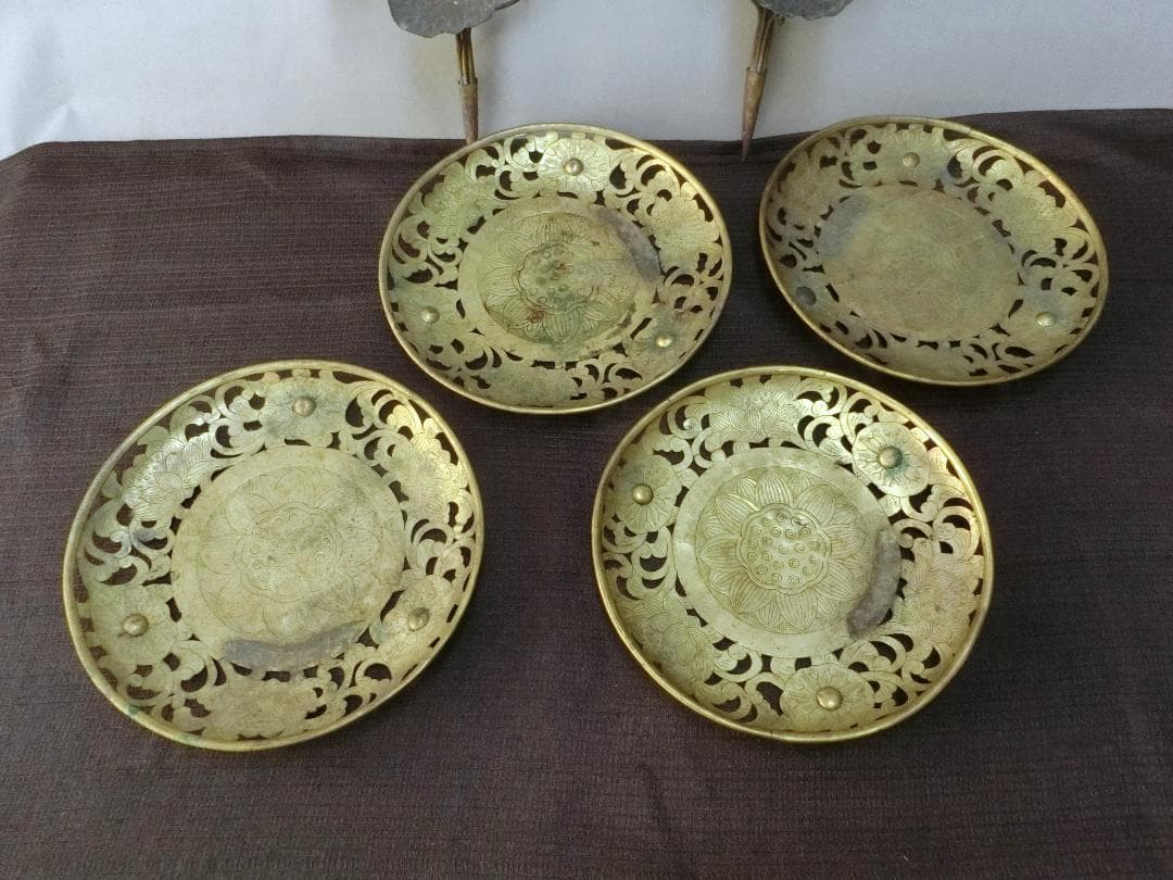 仏教美術！【仏具　華籠　けご　4点　蓮花１対・K20・骨董】仏　佛　恵比寿大黒