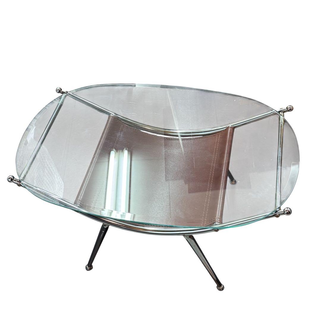 美品 ミッドセンチュリー アイアンフレームセンターテーブル ガラステーブル