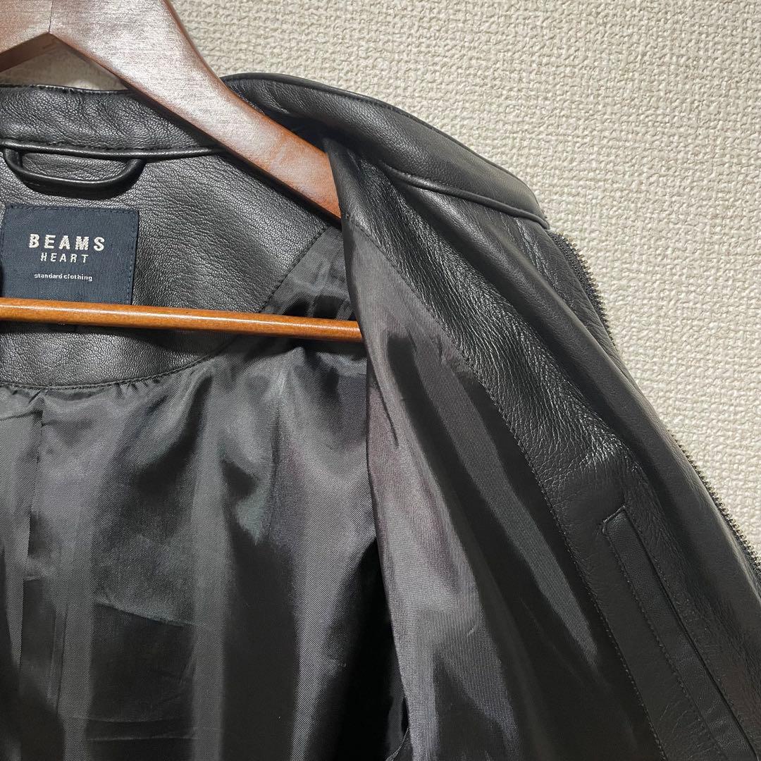 BEAMS ビームス　革ジャン　美品　メンズ　本革　黒　ブラック　羊革