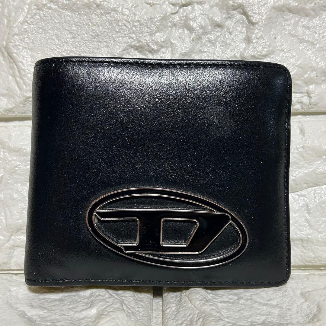 DIESEL 二つ折り財布　レザー　牛革　ビックロゴ　オーバルD 黒