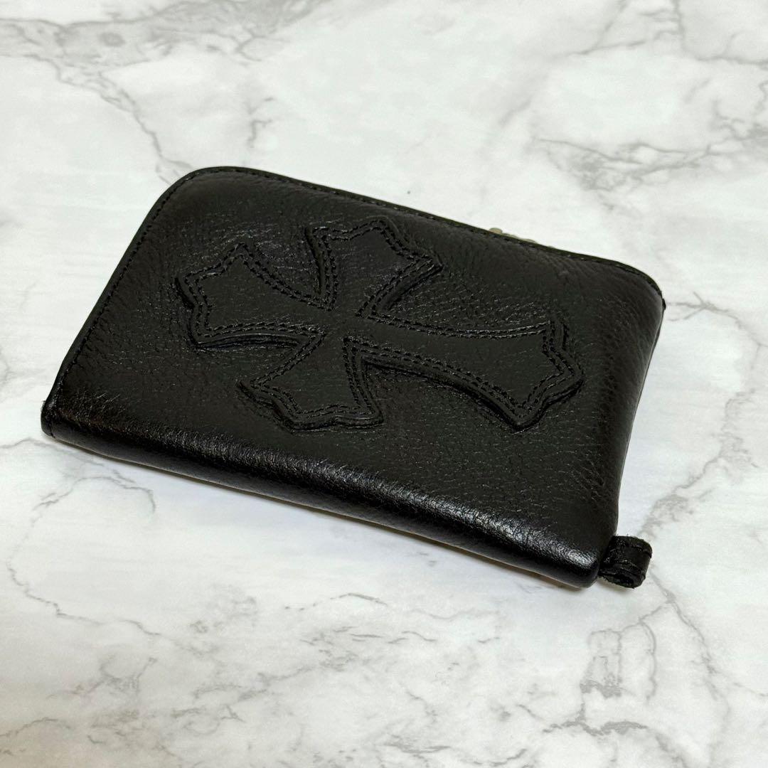 【未使用】 クロムハーツ タイニージップウォレット レザー クロスパッチ