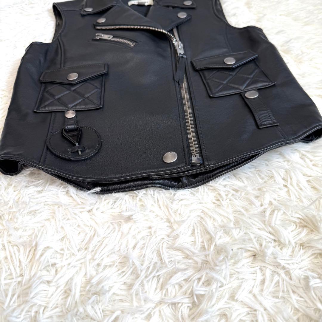 コーチ COACH カウレザー 中綿ライダースベスト ブラック XSサイズ表記