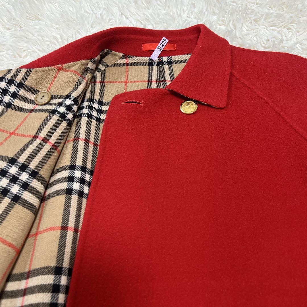 《希少色》バーバリー ピーコート チェック 金ボタン ダブルフェイス カシミヤ混